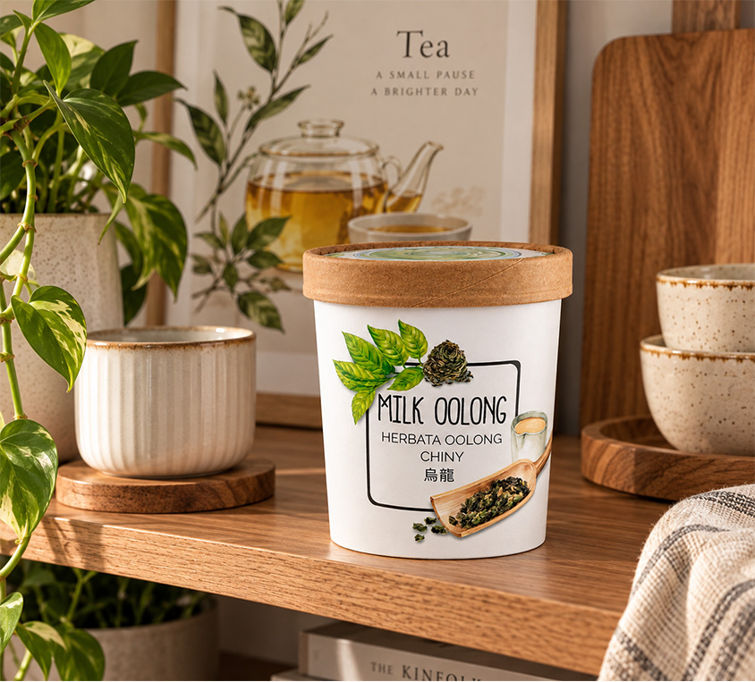 Milk Oolong Leo Tea – liściasta herbata w dekoracyjnym kubku tekturowym